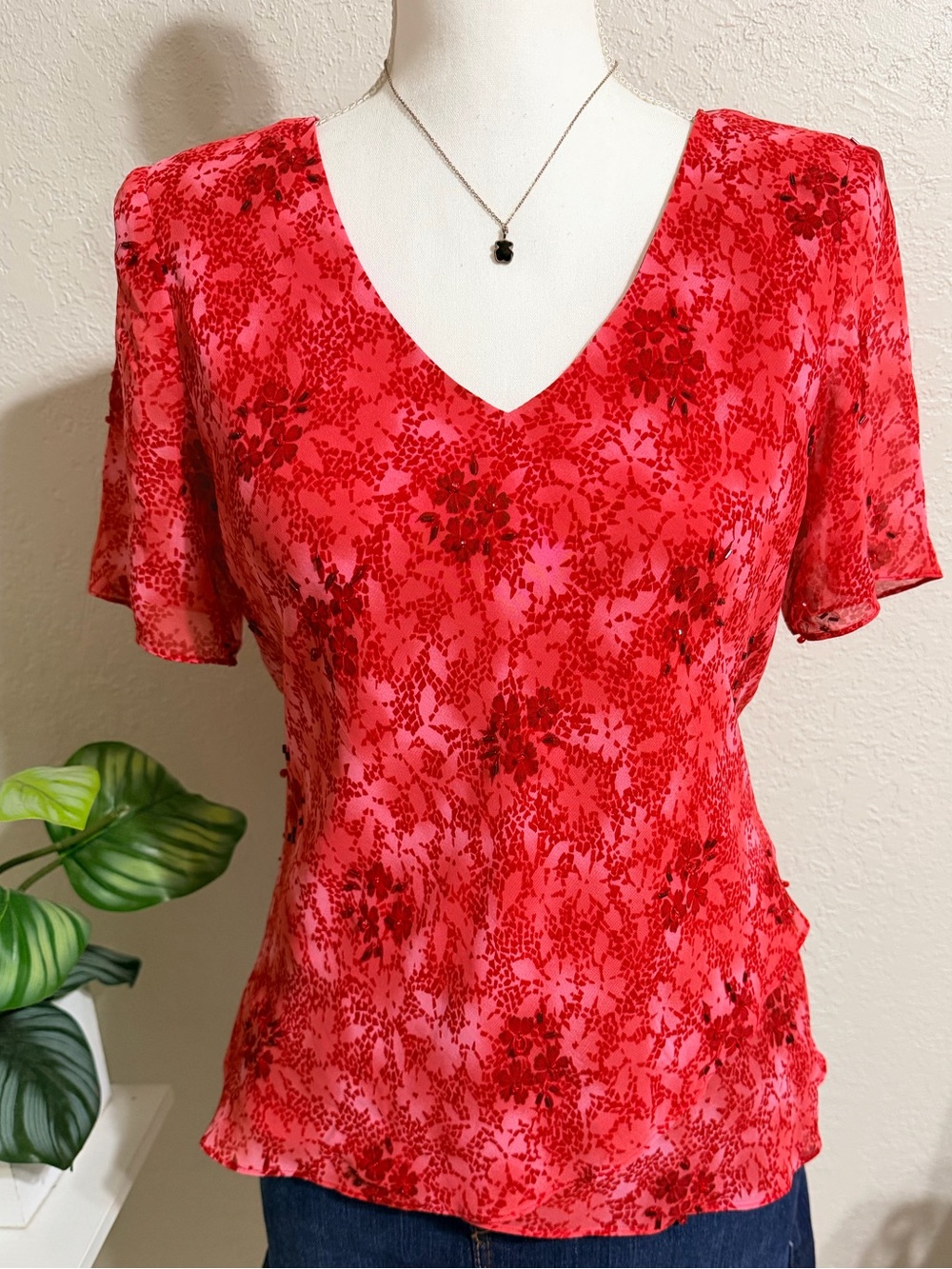 Studio I floral asymmetrical chiffon blouse